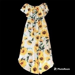 Shirley & Stone sunflower off the shoulder midi dress